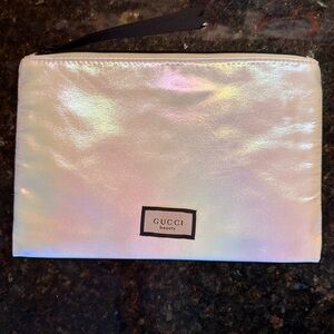 NIB Authentic GUCCI Beauty Pouch Silver with Iridescent Sheen